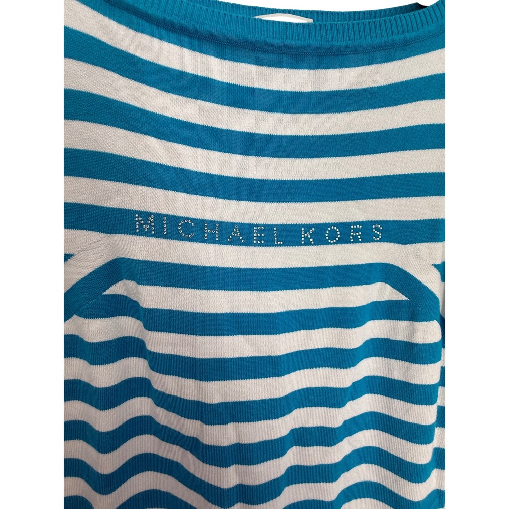 Michael Kors Striped Boat Neck 3/4 Sleeve Sweater Blouse Top Womens P/S - Picture 2 of 10
